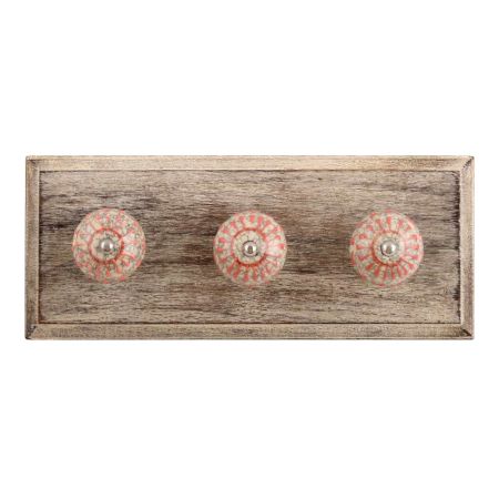 Peach Wheel Crackle Ceramic Wooden Hook